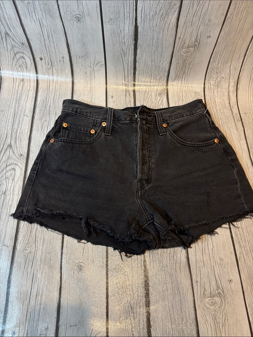 Levi's 501 Black Distressed High-Rise Denim Shorts size 27